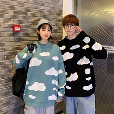 703-M236-P55秋冬云朵提花休闲毛衣奶牛情侣针织衫，男装针织衫/毛衣，星座703