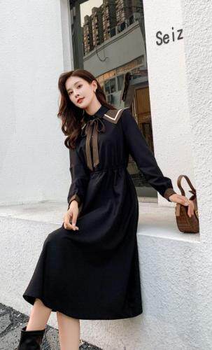 秋冬连衣裙，时尚学院风，领结可拆卸，女装连衣裙，秀水百合