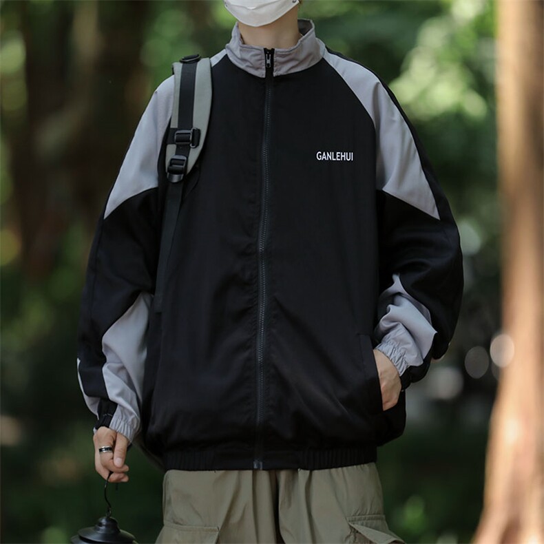 秋款男夹克字母印花条纹拼色冲锋衣外套JK81P50,男装夹克,星座1013-1