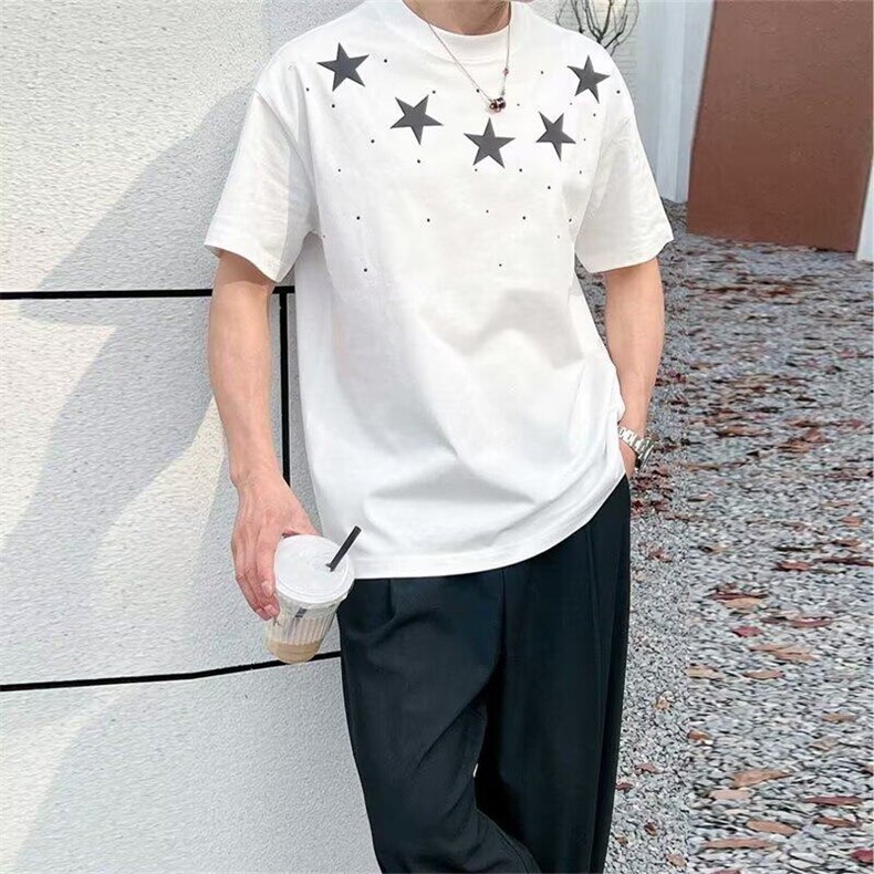 纯色网红小众轻奢男T恤短袖百搭无品牌夏季青少年抗菌落肩袖,男装T恤,星座506A