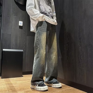 牛仔裤男秋季渐变水洗做旧痞帅微喇裤子高街宽松K7027-P45图片