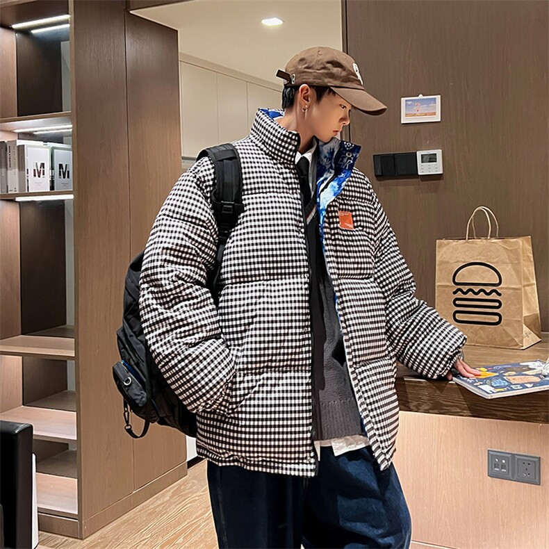 双面穿2025冬装格子棉衣男立领棉服女宽松棉袄外套3327-P100控148,男装棉衣,星座207