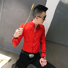 312A-836-P50新款立领纯色修身衬衫男发型师网红夜场工装衬衫-首5，男装衬衫，星座312A-5