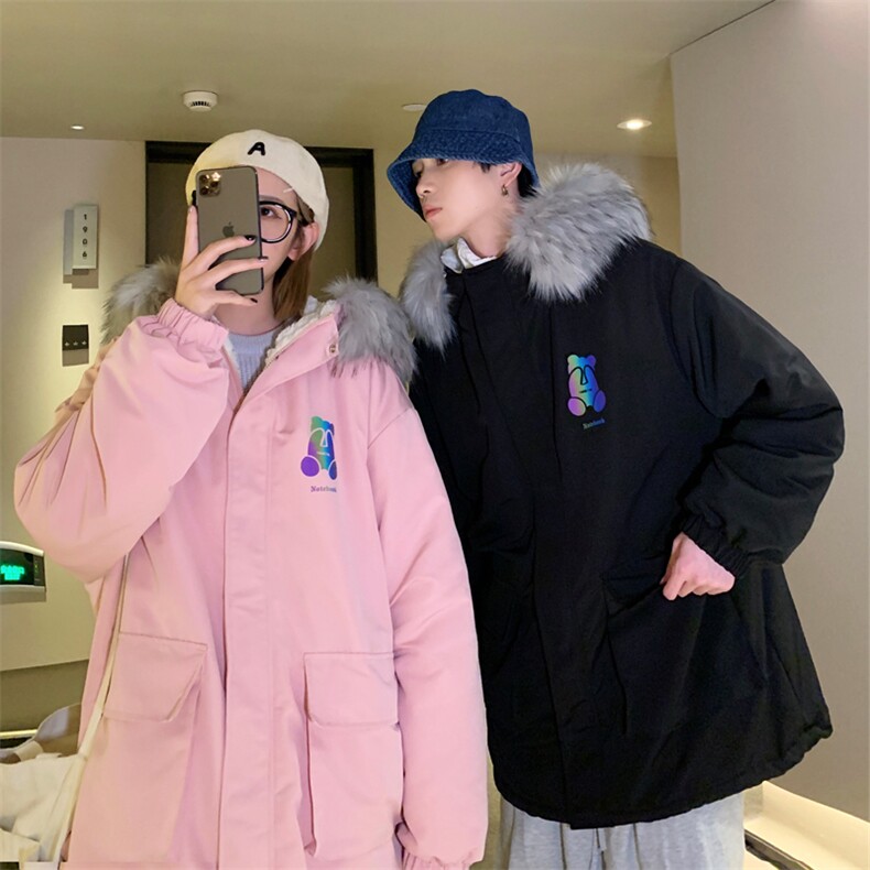 情侣装冬装小熊反光羊羔毛情侣棉衣外套毛领棉服G902P128男,男装棉衣,电商A339