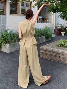 新款现货主推夏季无袖气质套装女老钱风阔腿裤清冷感韩系两件套图片