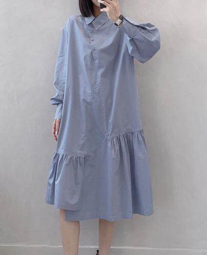 长袖连衣裙衬衫领，女装连衣裙，江南俏之羽