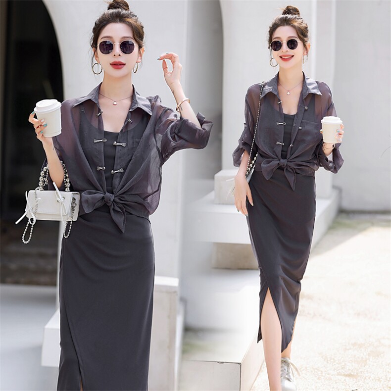 【已出大货】【夏季主推款】防晒衣+吊带裙休闲时尚两件套连衣裙，女装连衣裙，C位