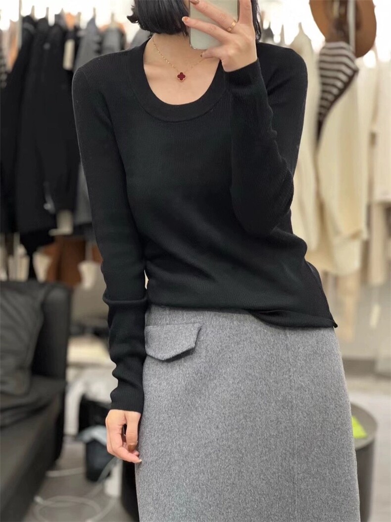 时尚显瘦高级感精纺羊毛U领抽条长袖打底衫，女装羊毛衫，圣旺供货