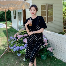 新款现货主推波点拼接假二件连衣裙9830-P115-K168，女装连衣裙，2C129
