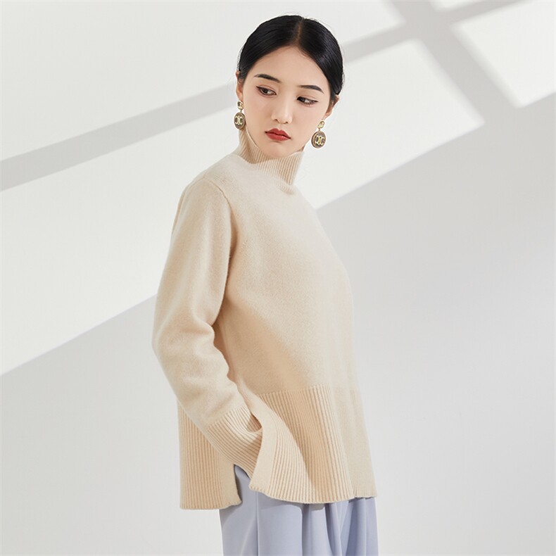 女士秋冬季新款时尚宽松半高领羊毛衫,女装羊毛衫,奢优羊绒