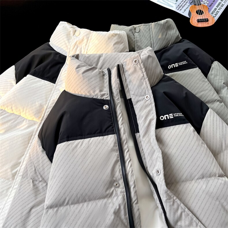 加厚立领字母条纹羽绒服男宽松冬季羽绒衣外套潮A266-88018-P180图片