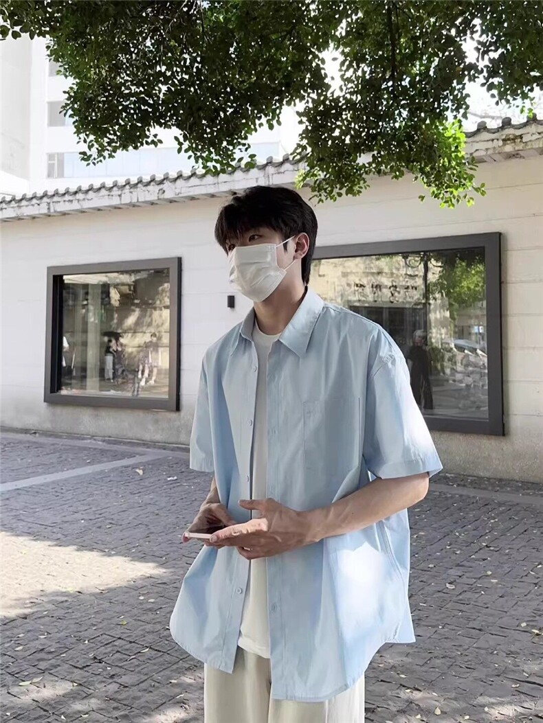 网图短袖衬衫男夏季多巴胺海边穿痞帅宽松防晒衬衣外套7004P45,男装防晒衣,星座710