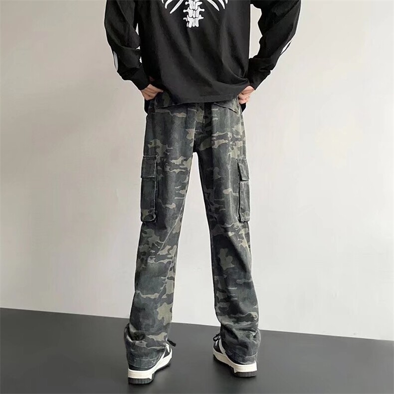 美式潮牌hiphop迷彩工装裤男款高街vibe宽松直筒百搭阔腿休闲裤子,男装休闲裤,星座410-7