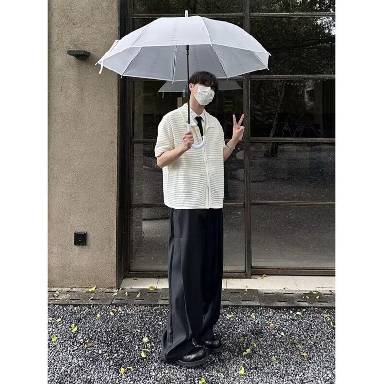 镂空禁欲系翻领衬衫24夏季新款宽松短袖设计感衬衣-KS155-网络图,男装T恤,星座1002-2