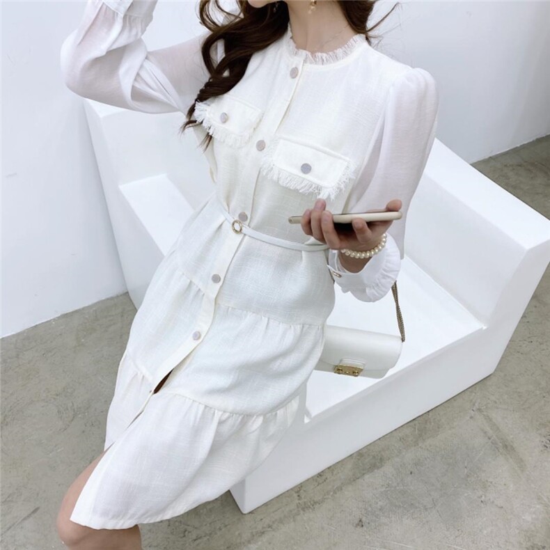 小香风粗花呢拼接连衣裙，女装连衣裙，凯宝莉