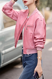 现货时髦做旧复古PU皮衣夹克外套女小个子2024新款短款立领机车服图片