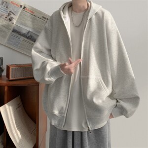 现货！WY827-尺码S-4XL-特P43-420g重磅纯色连帽卫衣宽松拉链外套图片