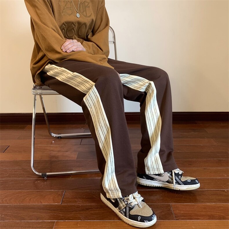 2026秋季新款条纹拼接休闲裤长裤地板景XZ604-KP75-P55控68,男装休闲裤,星座604