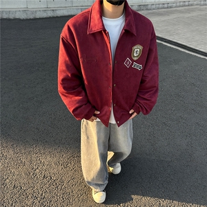 麂皮绒棉衣男女同款复古绣花保暖上衣GS65017