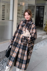 复古格纹休闲毛呢外套女秋冬超火好看高级小众中长款加厚呢子大衣，女装毛呢外套，浙宝276（原081）