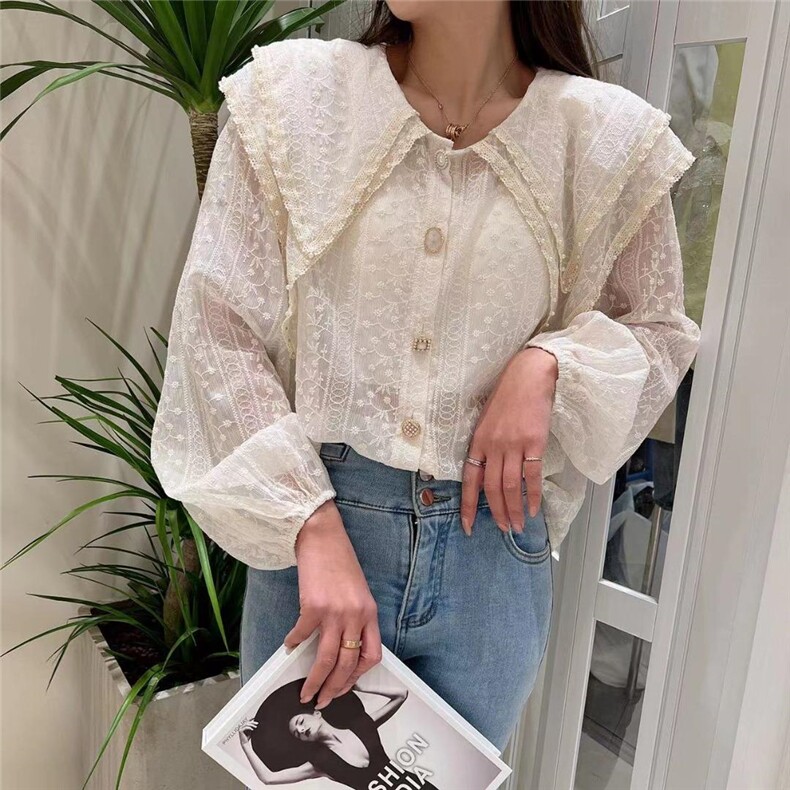 蕾丝上衣珍珠领，其它，PURE