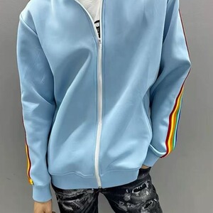 春秋网红同款潮牌外套侧边彩带条纹彩虹休闲运动百搭棒球服夹克图片
