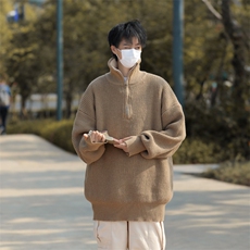 B233-P55秋冬潮牌宽松圆领保暖针织衫日系复古半拉链内搭毛衣男，男装针织衫/毛衣，星座512-6