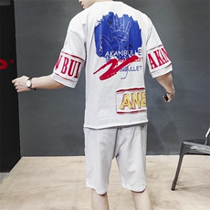 夏季男士短袖t恤韩版潮流休闲运动套装半袖衣服两件套DS129T，男装T恤，电商A102