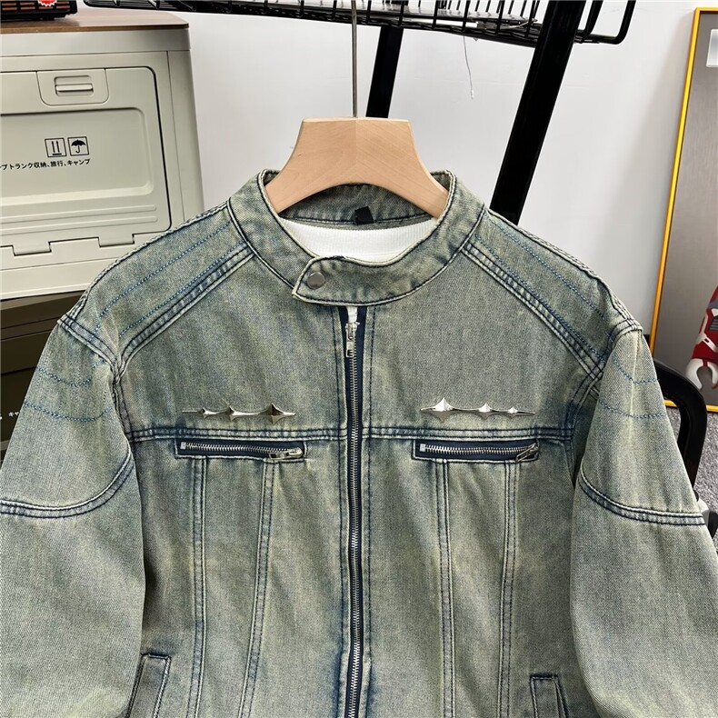 得物品质秋款男立领牛仔夹克金属十字架宽松休闲外套JK051P75,男装夹克,星座1013-1