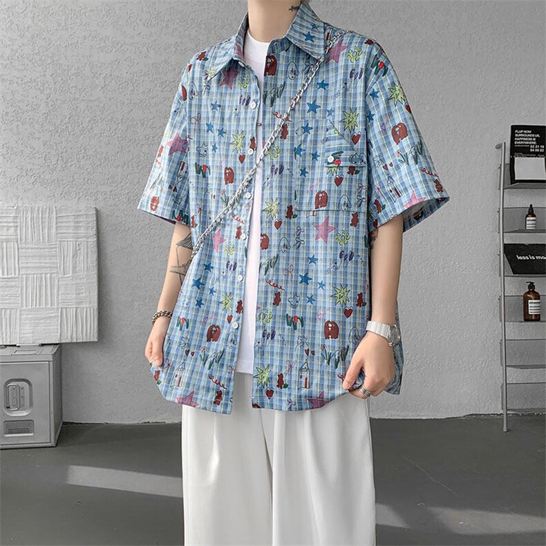 CS1141-特P35控68花衬衫男短袖夏季休闲薄款冰丝半袖宽松大码,男装T恤,电商A059