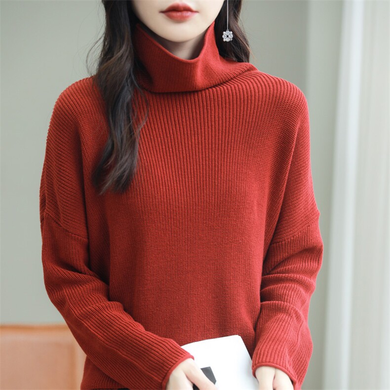 纯棉线加厚高领毛衣女纯色堆堆领长袖打底针织衫保暖全棉内搭上衣,针织衫/毛衣,品高羊绒