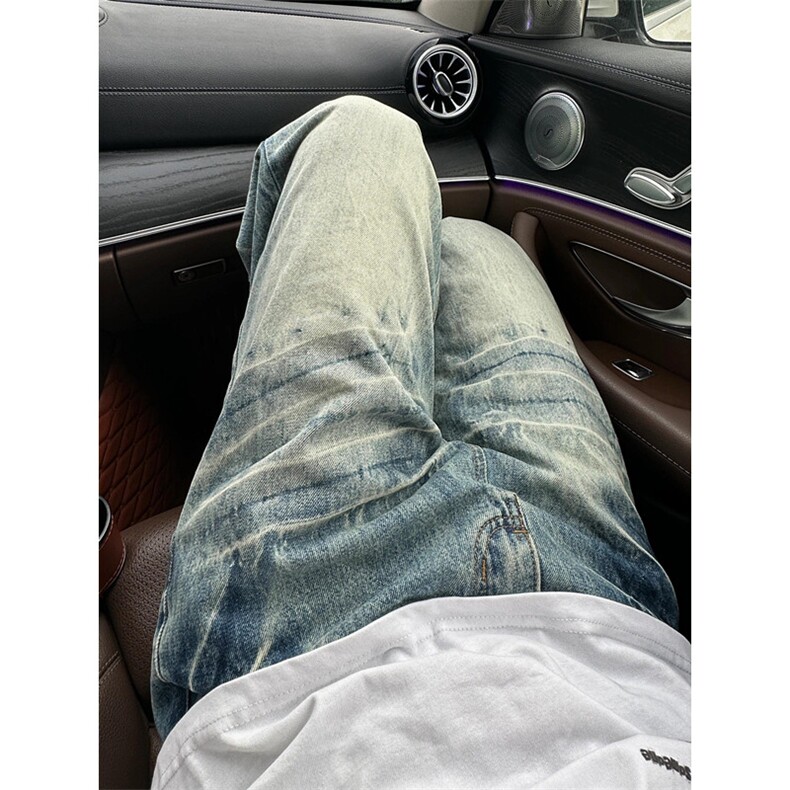 美式牛仔裤男复古水洗高街直筒宽松痞帅脏脏vibe裤子N7668,男装牛仔裤,星座1116A（原606A-3）