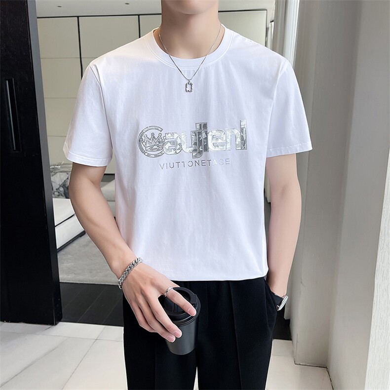 轻奢风短袖T恤男社会小伙重工亮片高端丝光冰丝体恤DXA955-P45,男装T恤,星座1207-1