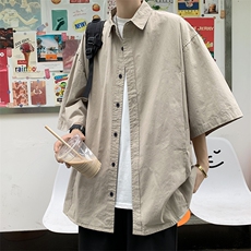 A553-P30夏季潮流ins标准翻领衬衫男新款文艺百搭纯色潮简约，男装衬衫，星座512-6