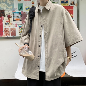 A553-P30 夏季潮流ins标准翻领衬衫男新款文艺百搭纯色潮简约图片