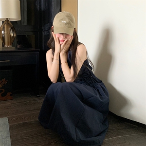 深蓝色圆领无袖连衣裙女2025夏季新款韩系设计感气质显瘦背心长裙图片