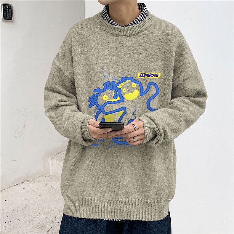 1港风新款宽松休闲中性情侣潮流印花毛衣男外套7831P48加绒P55,男装针织衫/毛衣,星座226-2