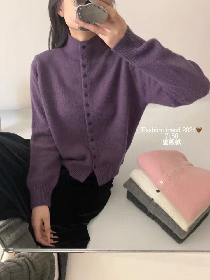 半高领单排扣简约纯色高级针织毛衣女显瘦,针织衫/毛衣,晨旭羊绒