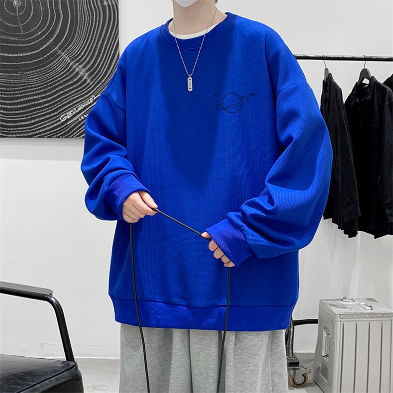 华夫格卫衣圆领卫衣男大码长袖t恤男外套HW76238-P30加绒款-P40,男装卫衣,电商A040