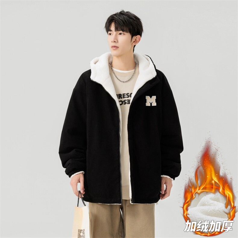 灯芯绒两面穿棉服男女羊羔毛棉衣外套冬季加厚棉袄M0811-P120,男装棉衣,星座308B-2