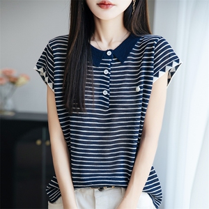 竹节麻翻领短袖针织衫女t恤夏季新款简约时尚洋气减龄Polo衫上衣图片