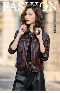 时尚小立领机车风皮衣女2025秋季新款小个子短款修身百搭夹克外套图片