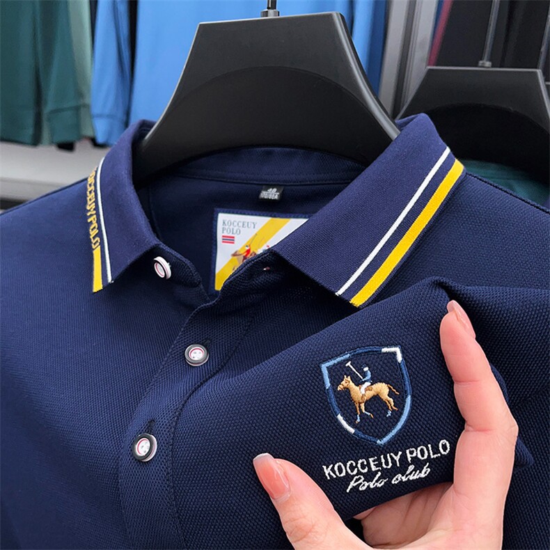 2023秋季新款简约翻领Polo衫男士爸爸装休闲时尚百搭潮牌长袖T恤，男装Polo衫，电商B212（原钱塘6029）