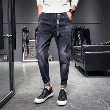 2021秋冬款松紧腰弹力牛仔裤男微跨小脚裤QT2012A-8008，男装牛仔裤，电商D218