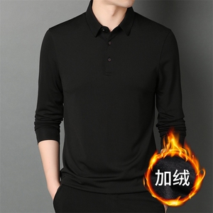 男士长袖翻领休闲针织衫冬季新款中年加绒加厚保暖毛衣打底衫男装图片