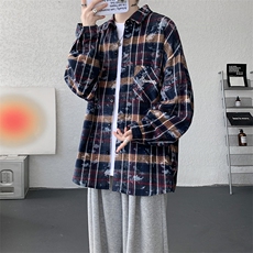 衬衫男春季新款港风宽松大码格子扎染刺绣长袖衬衣CS3016-P38，男装衬衫，星座214-3