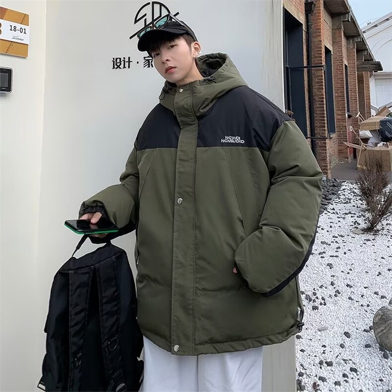 冬季潮牌工装袄拼色连帽衣宽松加厚保暖服外套男W6480-P85,男装棉衣,星座512-3