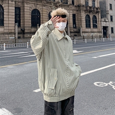 春秋条纹长袖衬衫男款休闲商务韩版帅气宽松拉链衬衣CS841-P65，男装衬衫，星座308B-2