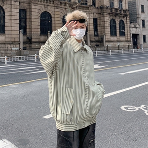春秋条纹长袖衬衫男款休闲商务韩版帅气宽松拉链衬衣CS841-P65图片