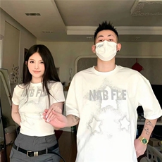 TX3161P35限48夏季大码宽松字母印花上衣情侣圆领短袖，男装T恤，电商A089-1